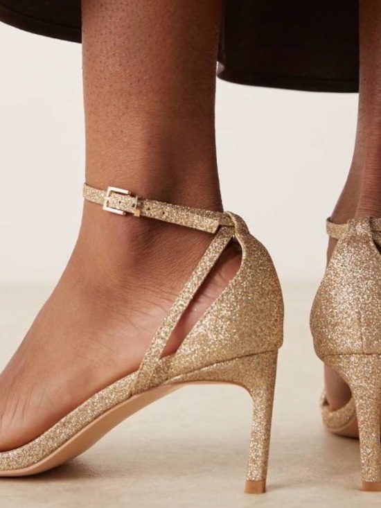 Glamorous Shoes - Gold Glitter Ankle-Strap Heels
